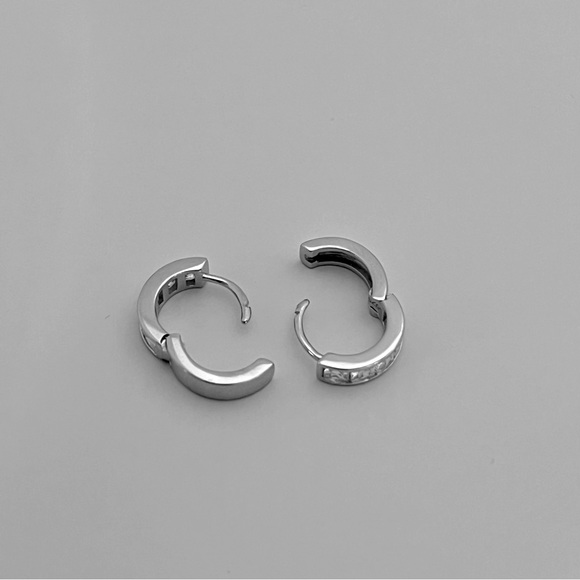 Sterling silver cz small hoop earrings, silver huggie hoops, cz huggie hoops - Picture 3 of 9